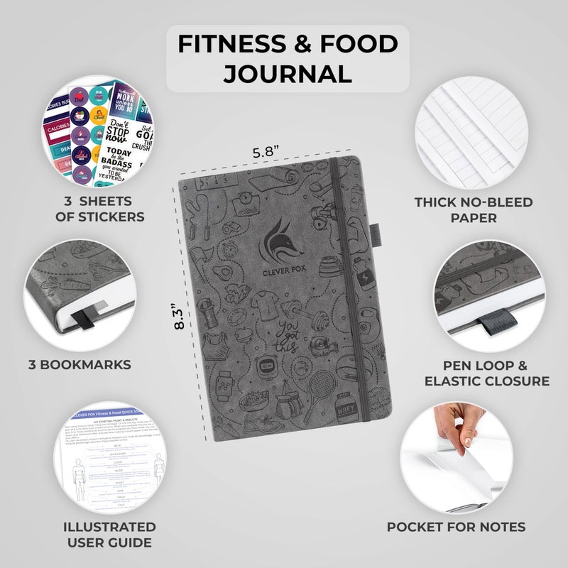 Clever Fox Fitness & Food Journal - Nutrition & Workout Planner for Women & Men - Diet & Gym Exercise Log Book with Calendars, Diet & Training Trackers - Undated, A5 Size, Hardcover (Grey) - Image 2